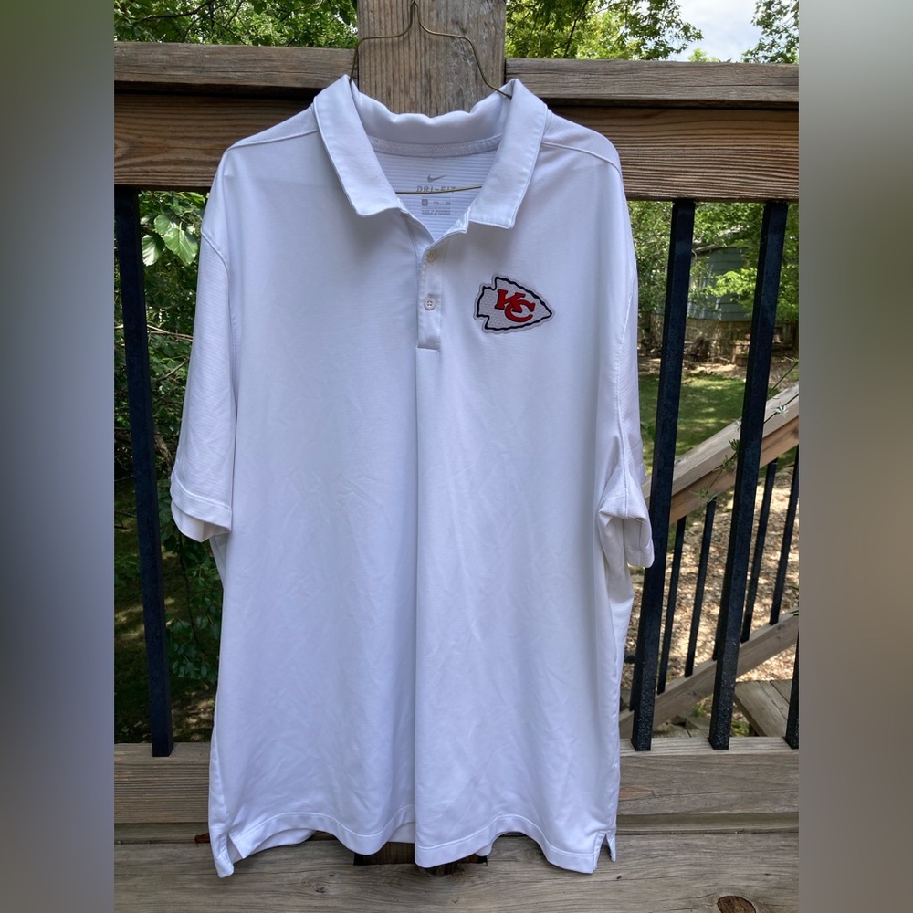 Kansas City Chiefs NFL Nike Dri-Fit Mens White Polo Short Sleeve XXL 2XL